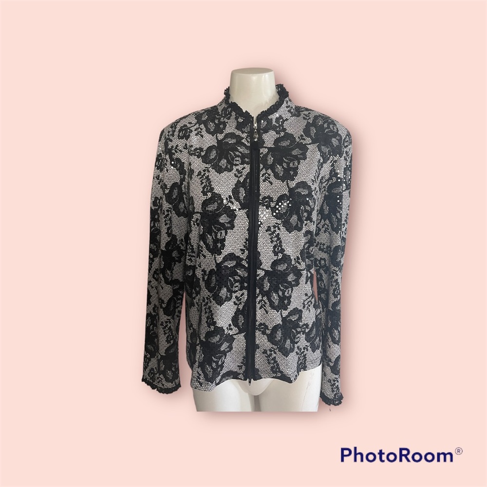 Joseph Ribkoff Black and White Lace Blazer